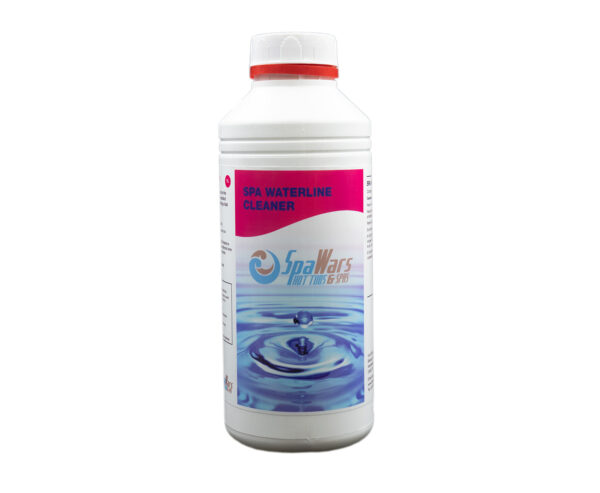 Spa Waterline Cleaner bottle with clean spa edge in background